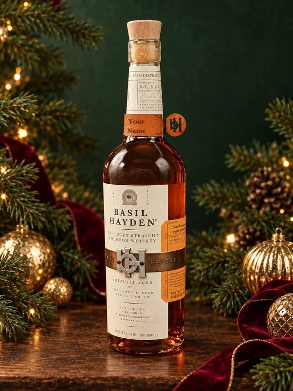 Basil Hayden bottle with an engraved Your Name tag